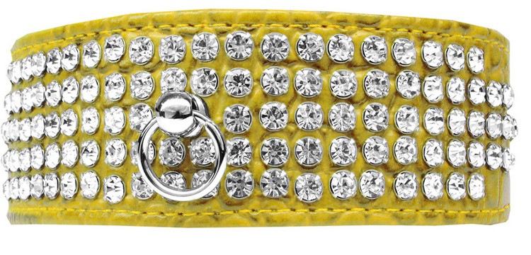 Mirage 5 Row Rhinestone Designer Croc Dog Collar Yellow Size 20